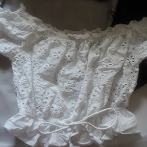 White Peasant Ruffle Top